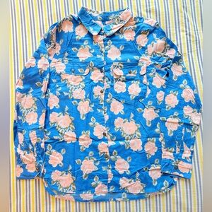 Vintage Levi's Blue Floral Print 100% Cotton Shirt with Pockets